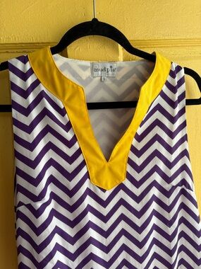 Mud Pie Purple Chevron Sleeveless Dress Yellow Trim